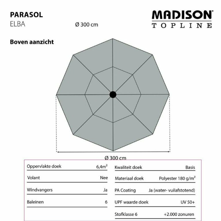 Parasol Elba push-up rond 300cm - Taupe