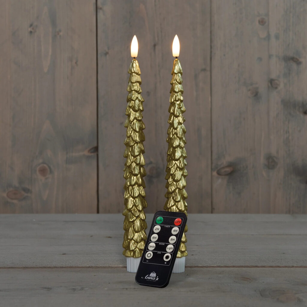 2st LED dinerkaarsen goud kerstboom 27cm