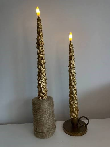 2st LED dinerkaarsen goud kerstboom 27cm