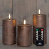 3x LED kaarsen Brons wax rustiek 3D vlam USB oplaadbaar