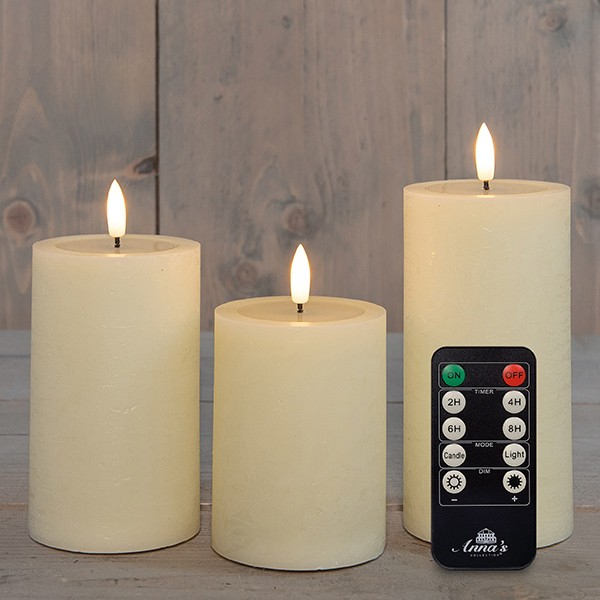 3x LED kaarsen Ivoor wax rustiek 3D vlam USB oplaadbaar