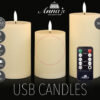 3x LED kaarsen Ivoor wax rustiek 3D vlam USB oplaadbaar