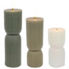 3x LED kaarsen ribbel Wit Grijs Groen