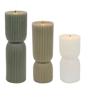 3x LED kaarsen ribbel Wit Grijs Groen