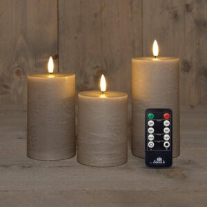 3x LED kaarsen Taupe wax rustiek 3D vlam USB oplaadbaar