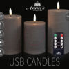 3x LED kaarsen Taupe wax rustiek 3D vlam USB oplaadbaar