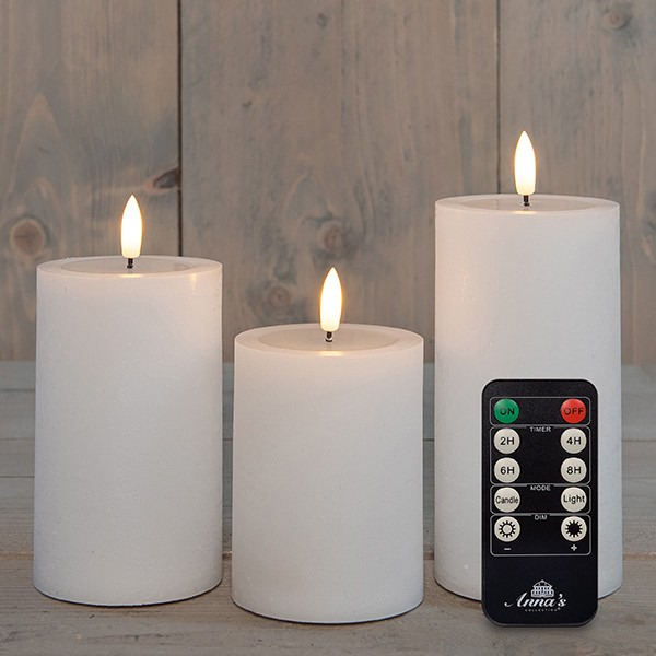 3x LED kaarsen Wit wax rustiek 3D vlam USB oplaadbaar