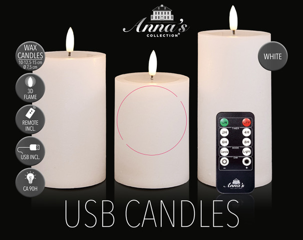 3x LED kaarsen Wit wax rustiek 3D vlam USB oplaadbaar