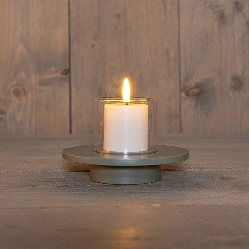 Buiten LED kaars 3D Vlam 14X8,5cm - Olijfgroen