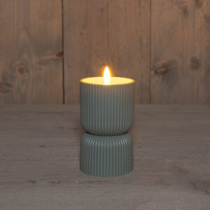 Buiten LED kaars 3D Vlam 8X15cm - Olijfgroen