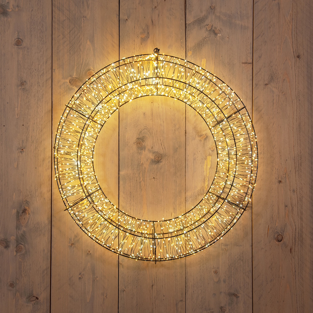 LED 3D krans zwart 58x12cm - 1800LED Luxury Color + Flash